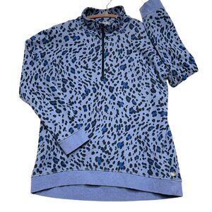 T By Talbots Womens Quarter-Zip‎ Pullover Top Blue Leopard Size MP Excellent